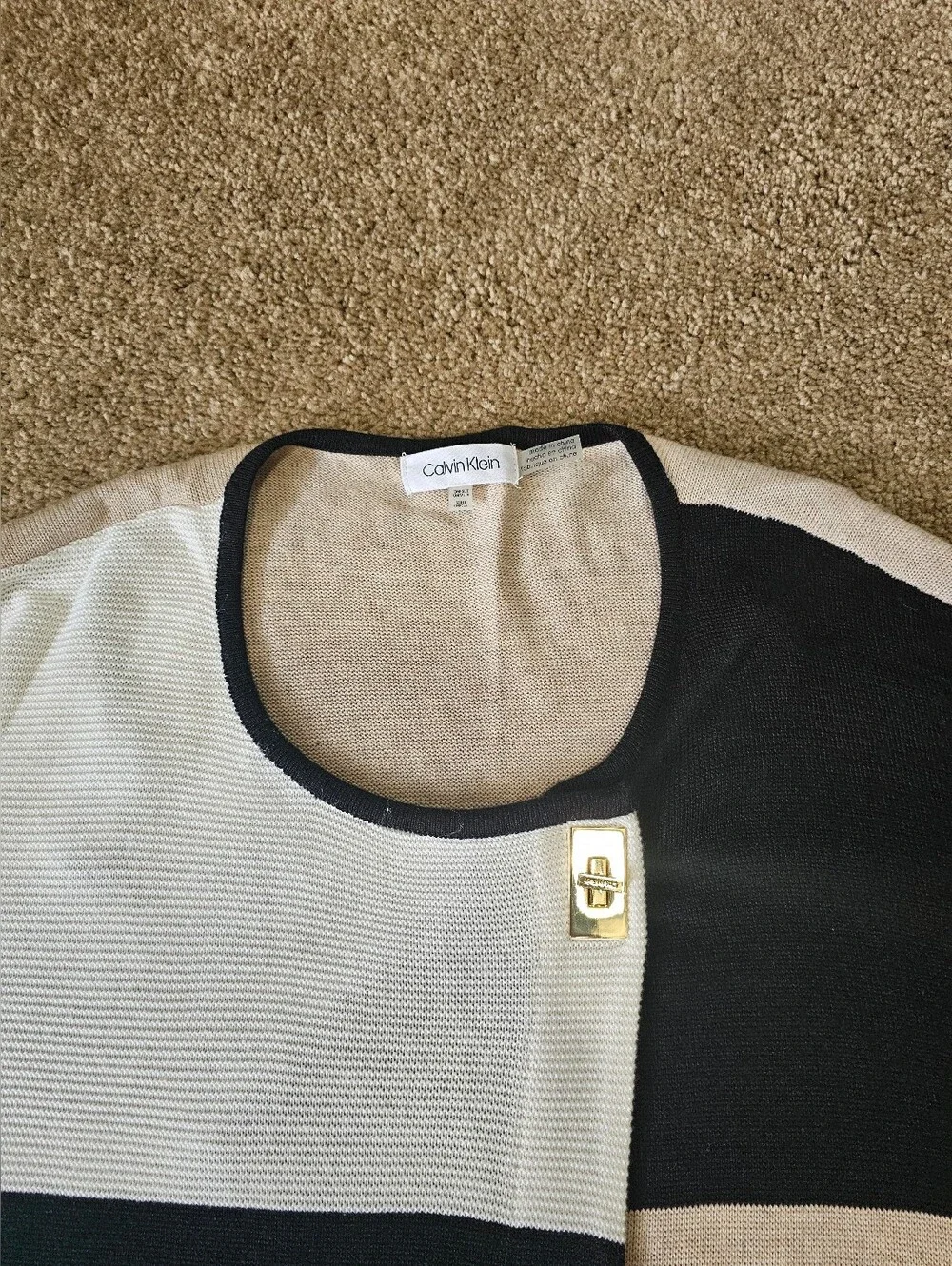 Calvin Klein Geometric Colorblock Poncho - Black & Cream